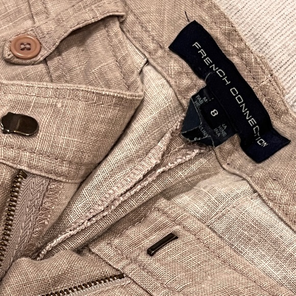 Pair of low rise French Connection 100% Linen Pants WHITE and TAN - Picture 6 of 10